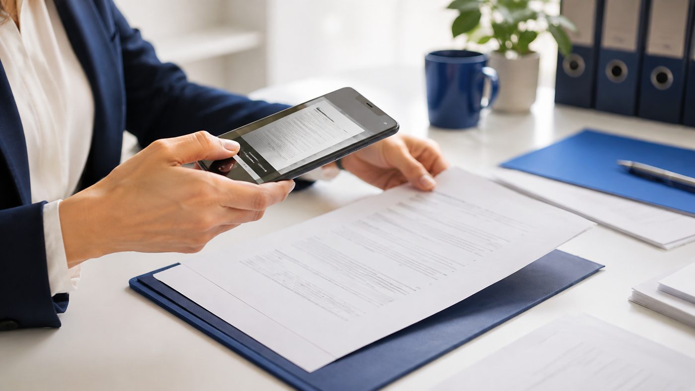 Constitution du dossier : numérisation d'une pièce via smartphone.